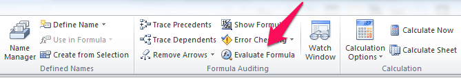 Excel evaluate formula feature