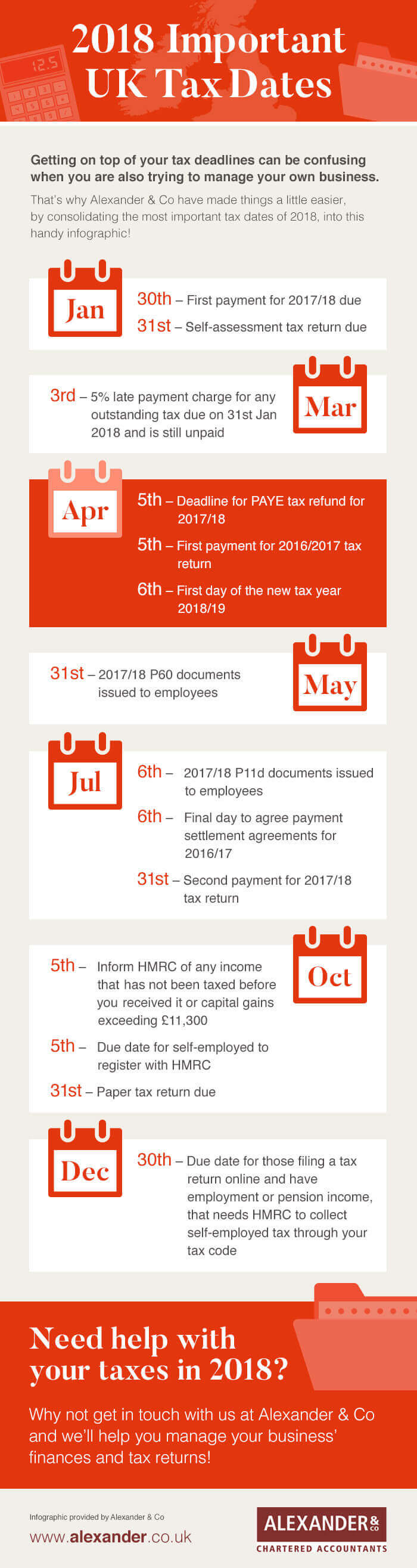 Important tax dates 2018 Alexander & Co.